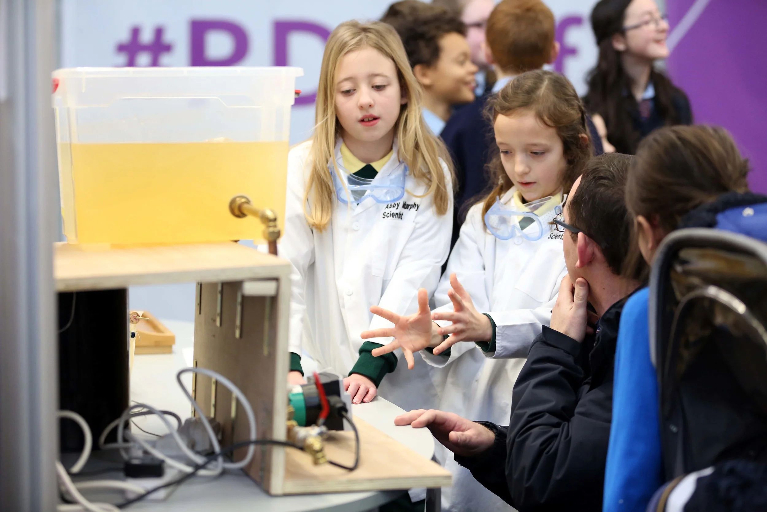 Students from Mahoonagh NS in Co.Limerick present their experiment examining "what local water source has the hardest water?" at the RDS Primary Science Fair Limerick