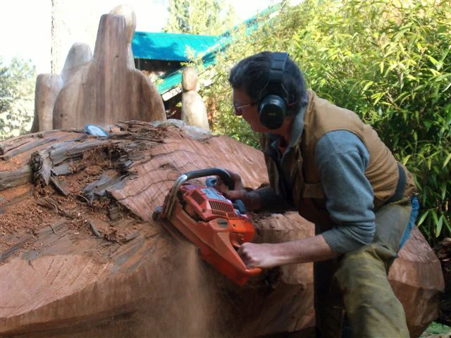 Working outside Denman Island studio