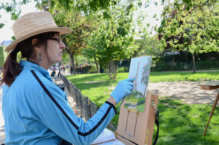 Here I am with a group painting the Eiffel Tower in Paris.