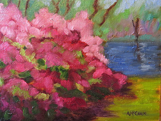 Azaleas on the Creek II 5 x 7 Oil by Ann McCann ©2015