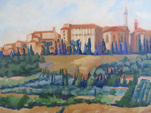 View of Pienza by Ann McCann 9 X 12 Oil ©2015