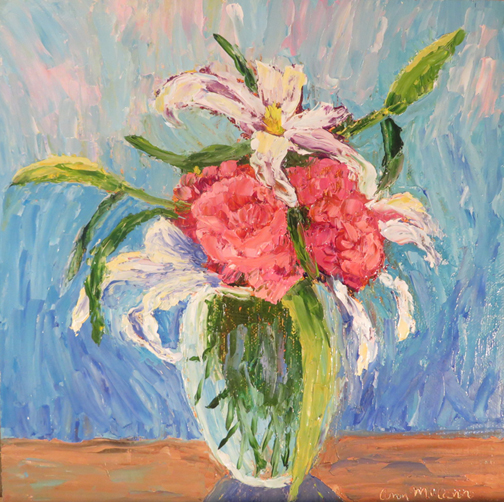 Carnations & Lilies 8x8 Oil by Ann McCann (c) 2015