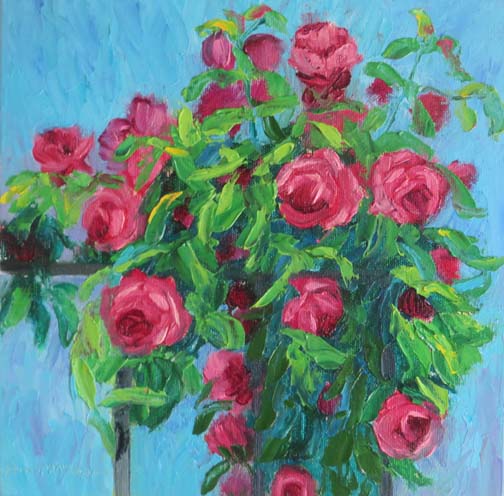 (c)Ann McCann, "Rose Trellis" 10 X 10 oil on canvas