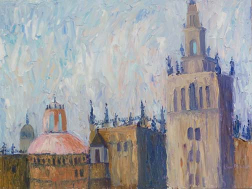 Gothic Sky (Sevilla) by Ann McCann 9 X 12 oil on linen panel (c)2017
