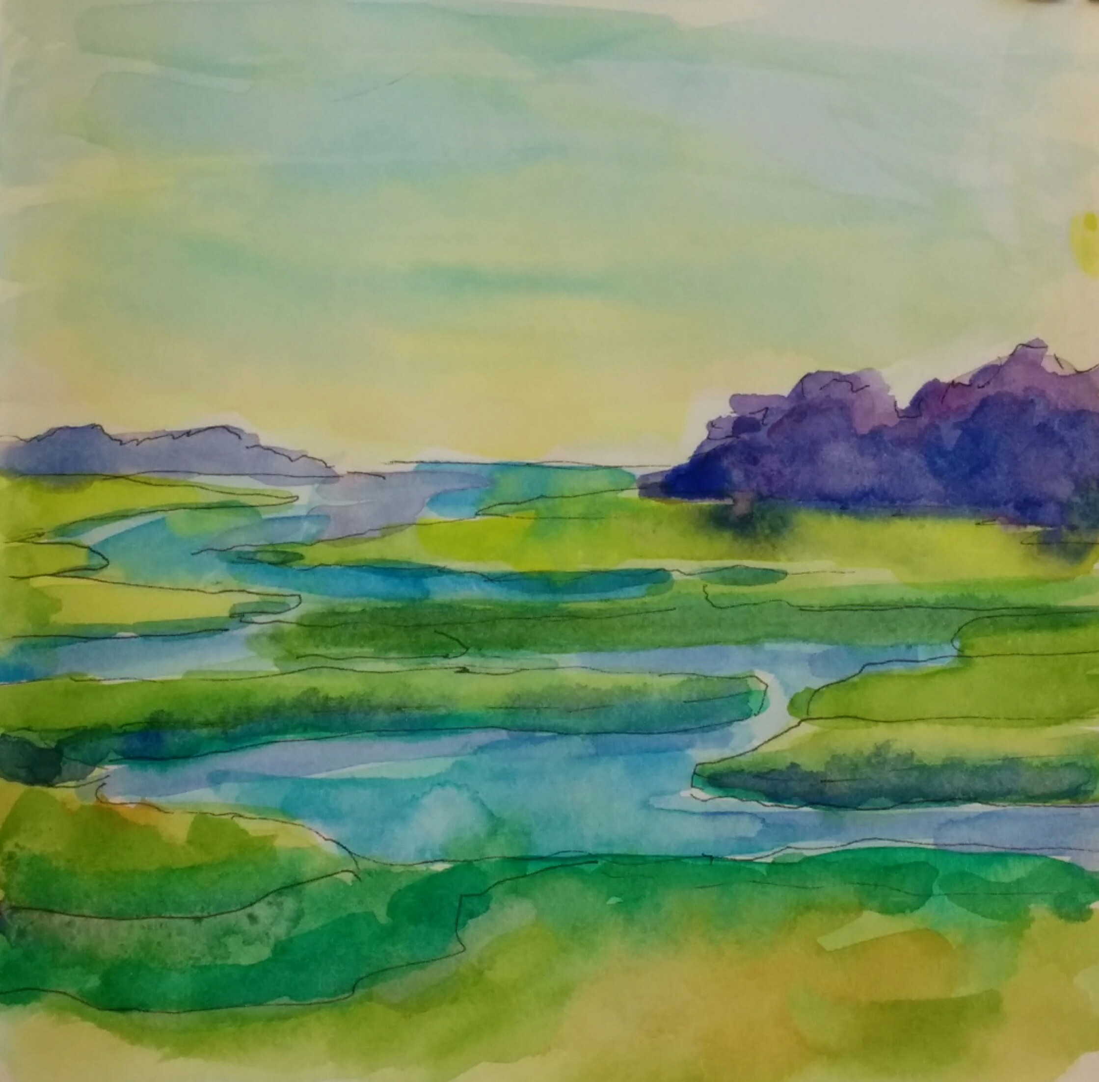 "Blackcreek Marsh" by Ann McCann 5.5 X 5.5" Watercolor (c) 2017
