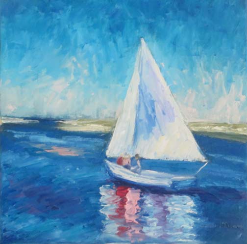 "Harbor Sailing" by Ann McCann (c) 2017 10 X 10 oil on gallery wrap canvas