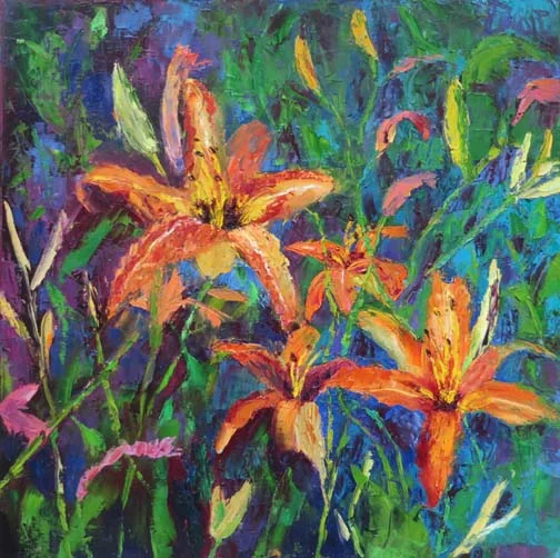 "Not So Docile Daylilies" 20 X 20 Oil ©Ann McCann 2018