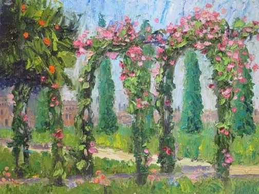 Alhambra Rose Garden 9 X 12 Oil (c) Ann McCann 2018