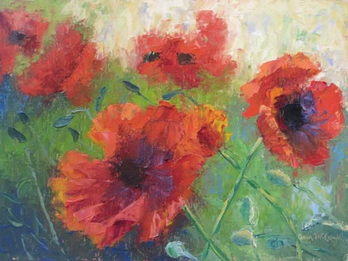 (c)Ann McCann “Purple Touch Poppies” 9 X 12 Oil 2019