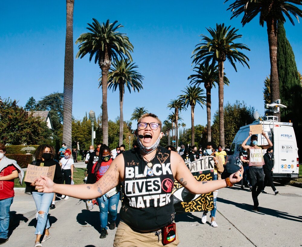  Black Lives Matter Los Angeles, protest against a possible Biden cabinet appointment of mayor Eric Garcetti. December 2020. Los Angeles, CA. 