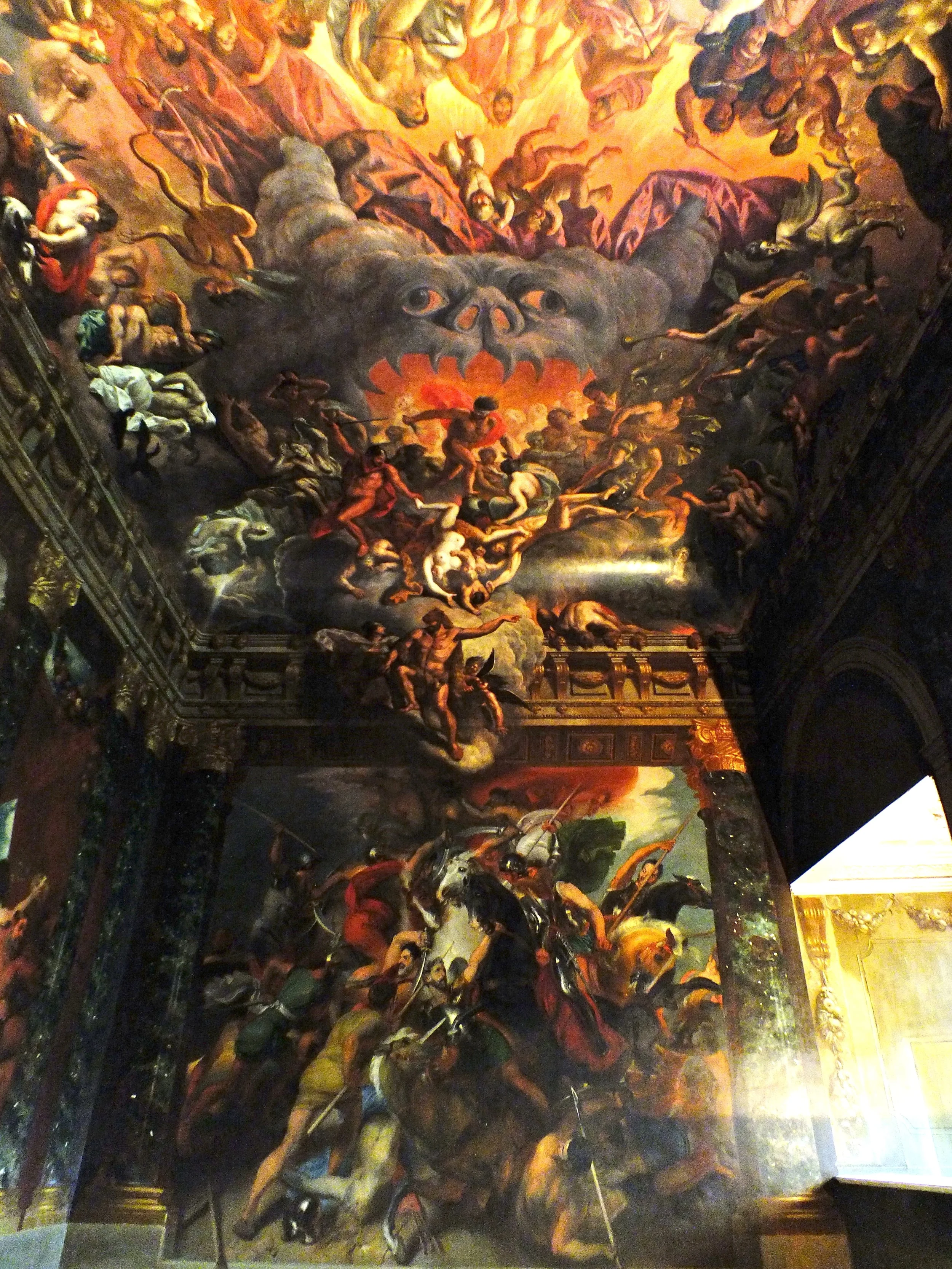 It's hard to grasp the sense of scale here, but this painting spans a vast hallway with two cantilevered stairways that float down either side, of this open space, before leading to The Great Hall. It's a favourite photo-opp for Wedding parties, as it holds up to a couple of hundred people on either side.