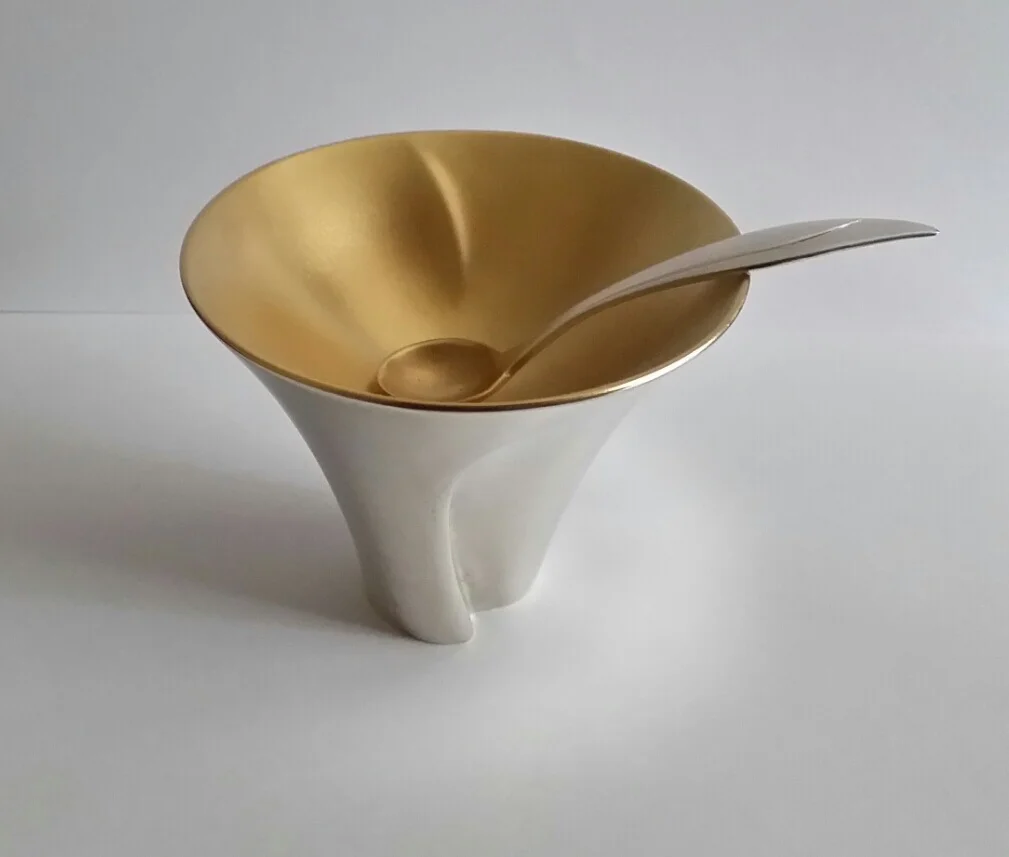 Silver/silvergilt hand raised and chased open and spoon; commissioned by The Goldsmiths’ Company ‘Made for The Table’ exhibition