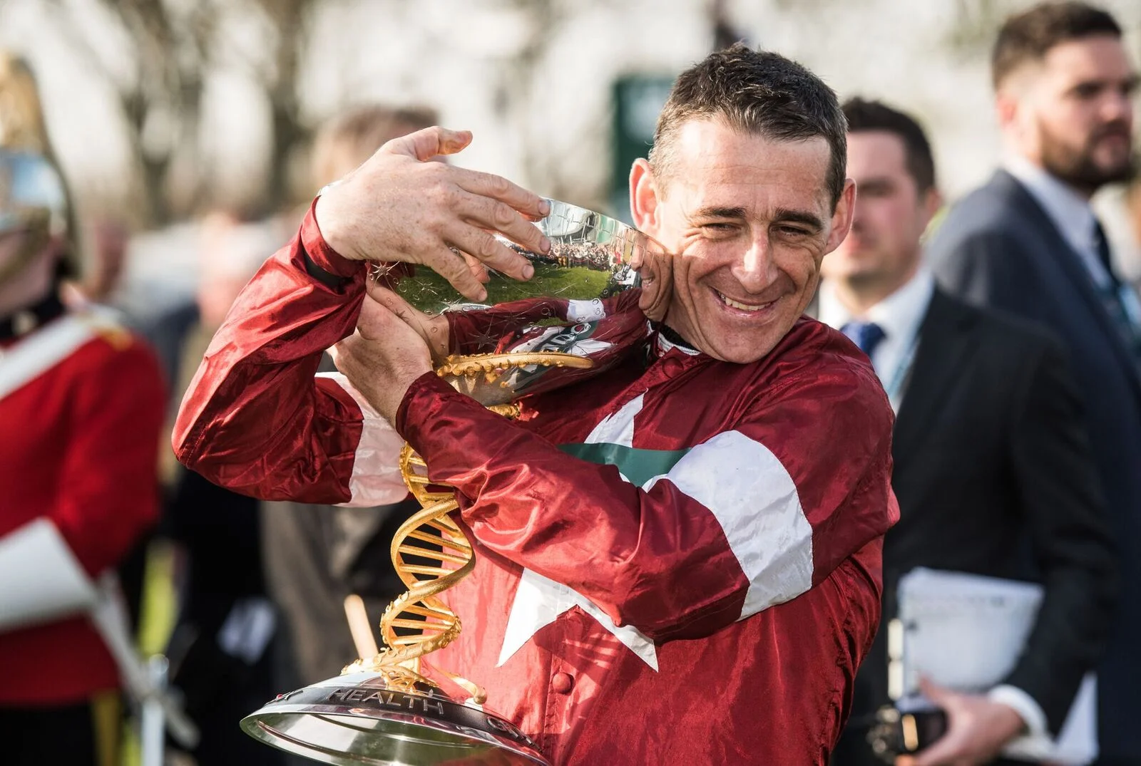Davy Russell hugging the trophy after winning the Randox Health Grand National 2018, image by bradleyquinn.com - for more details see May 2018 Blog