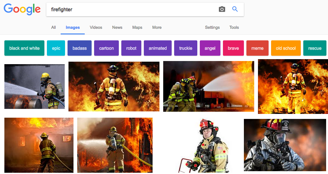 Screenshot of a google search images for "firefighter" - A instance of the "culture" ?
