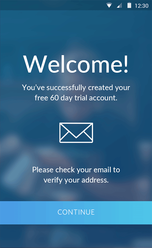 Animated “Check your email” notification for onboarding users