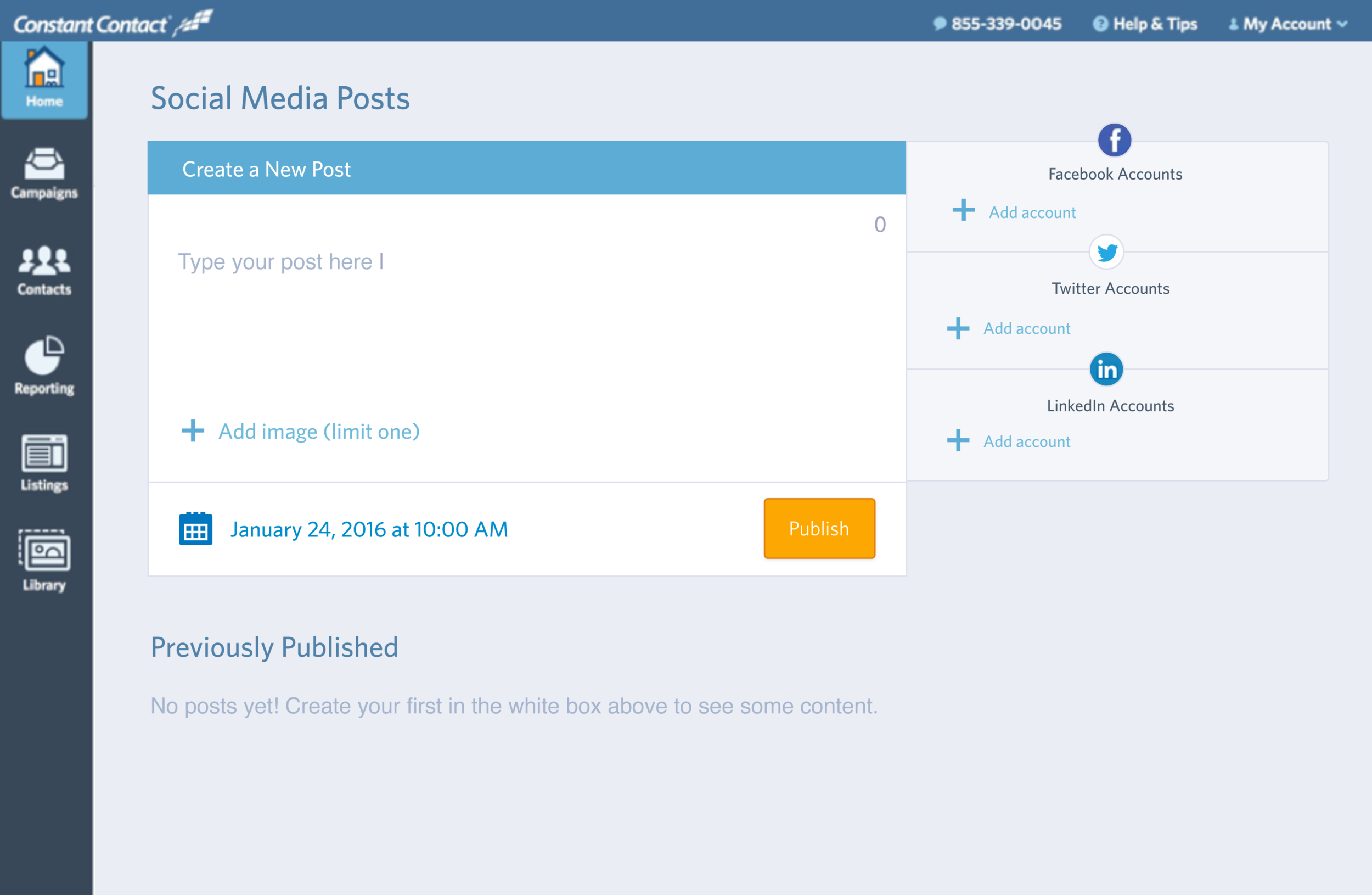 First time user page, empty state