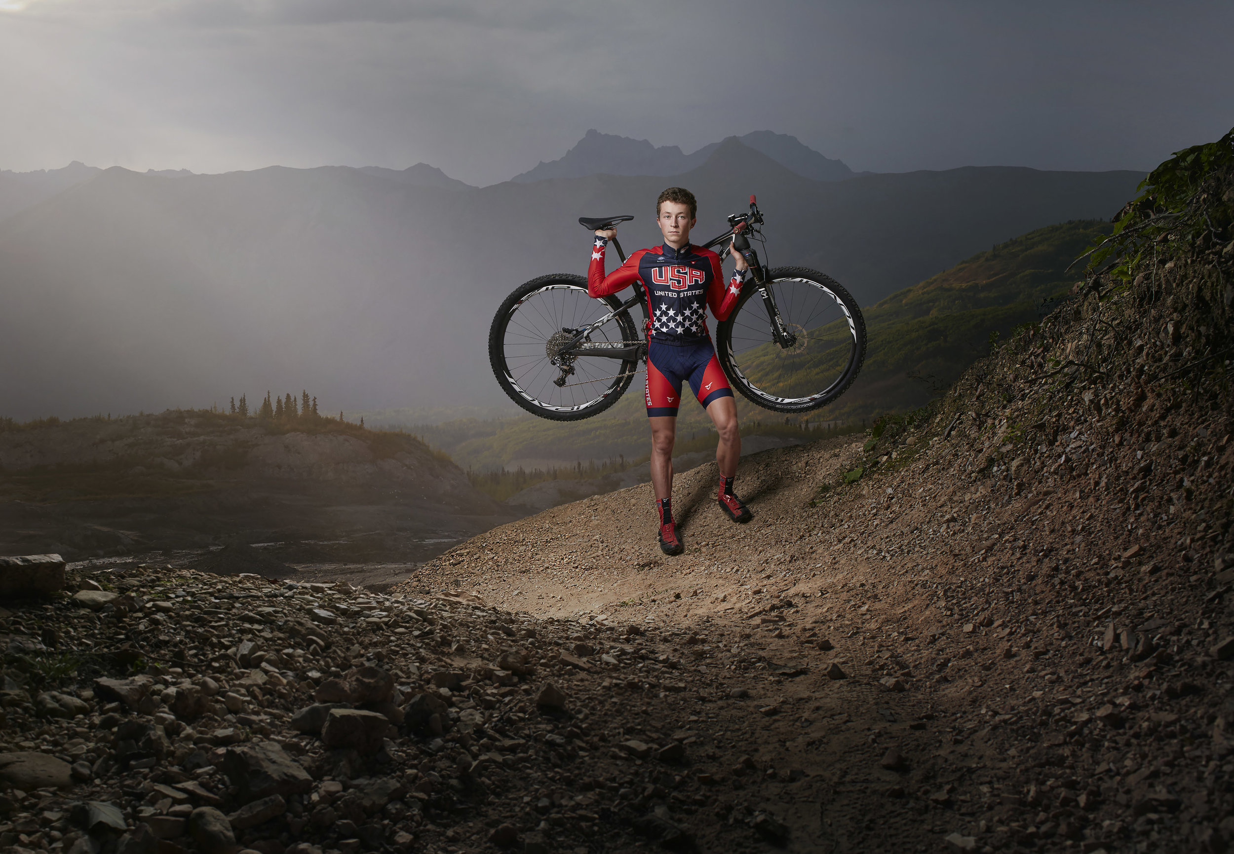 Composited portrait photogrpahy of cyclist Carson Beckett.