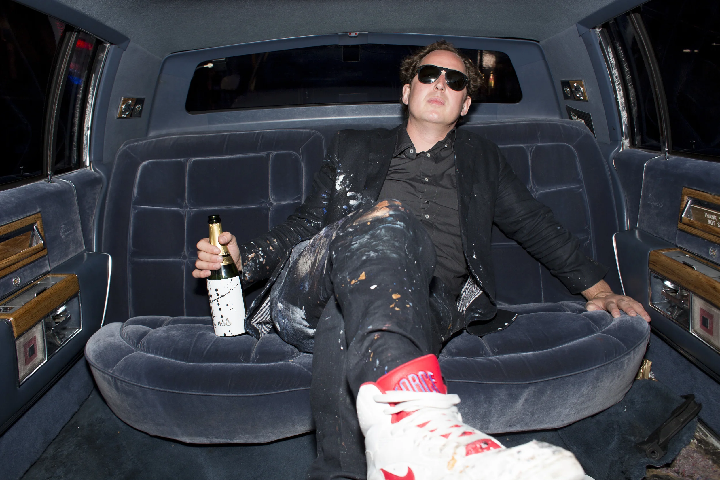 Niels 'Shoe' Meulman sitting in the Unruly Limo
