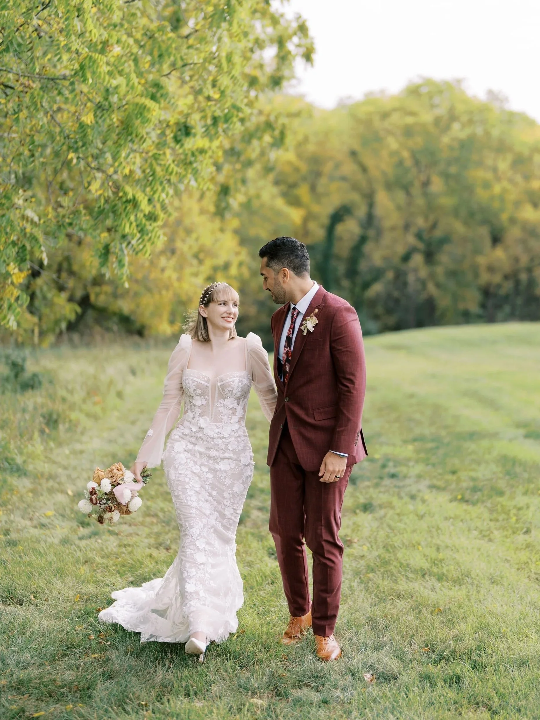 Wedding couple portrait at The Eloise in Madison Wisconsin featuring an editorial bridal bouquet designed by 1209 Creative, a modern wedding florist serving Madison WI