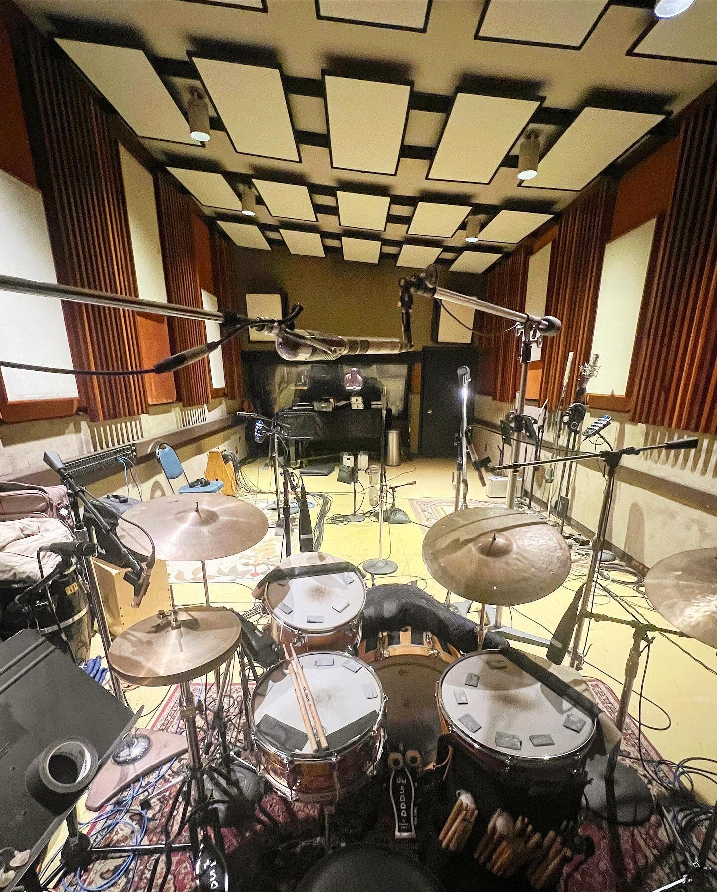 Obligatory drums-in-a-studio pics in chronological order, as evidenced by the room getting progressively messier throughout the day #drums #percussion #recordingstudio