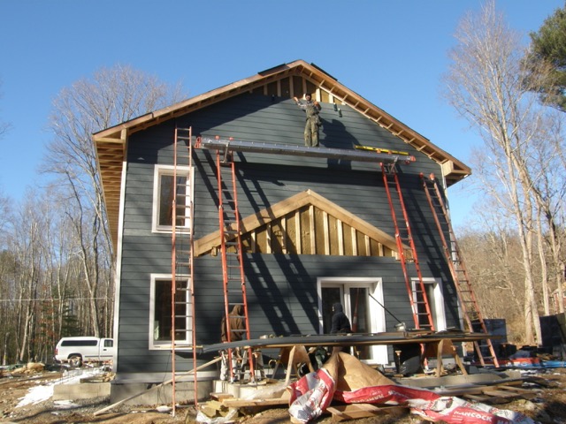   Fiber-cement siding nearing completion.  