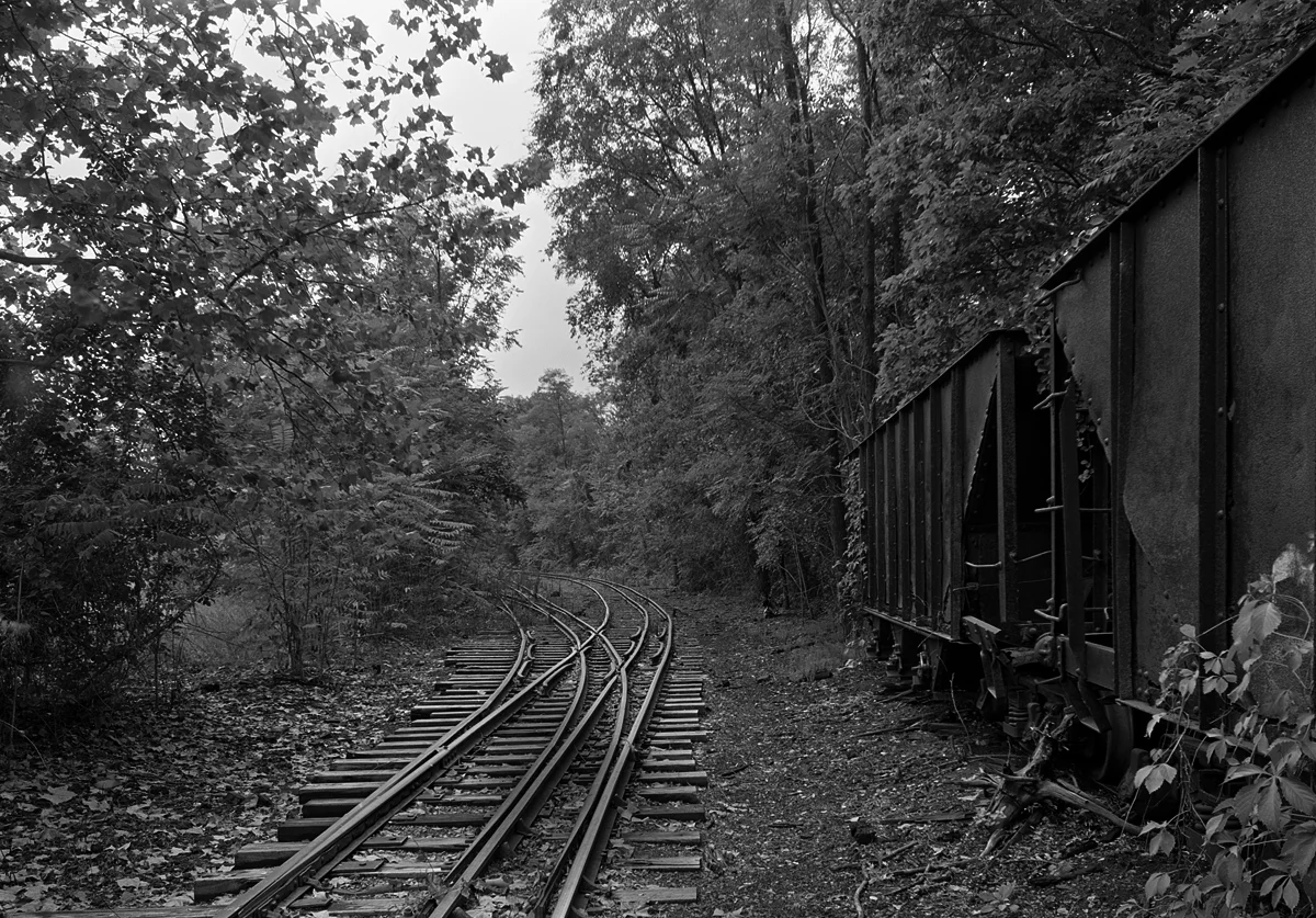 Interchange lead and abandoned hopper cars.