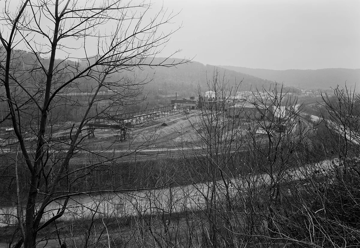 View from the Parkhill area, looking South West into the Villages of East Conemaugh (right) and Franklin, PA (left). If one examines the image carefully a long unit coal train can be seen snaking along the North (right) side of the Valley. Opposite, image center, is the remains of the Wheel Mill, a part of Bethlehem’s now defunct Railcar Division.