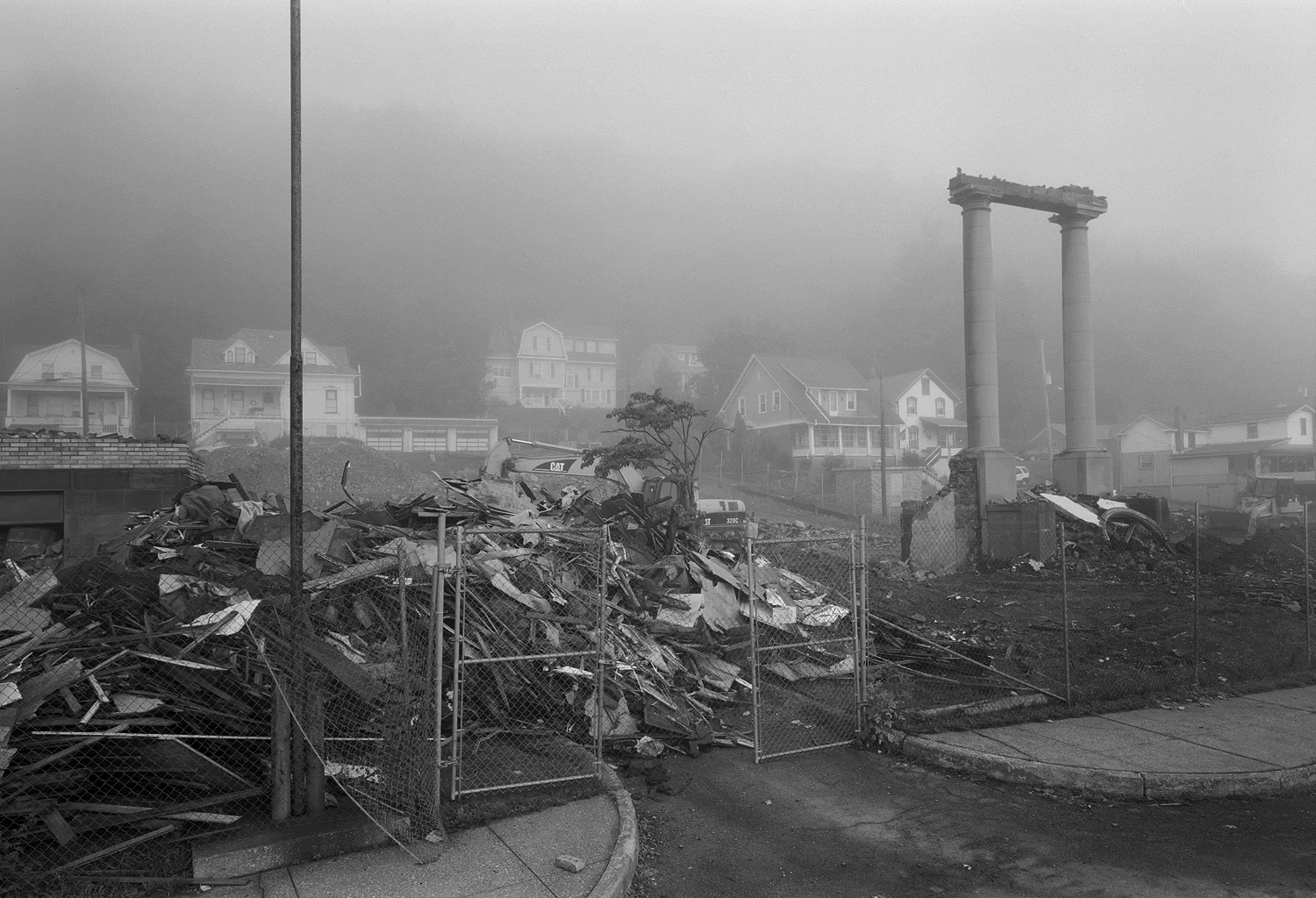 Former 1911 Lincoln High school of Tyrone Pennsylvania, Fall of 2008. Made just a few days before its complete demise. The gloomy fog is fitting for this image of what remained of the beautiful relic.