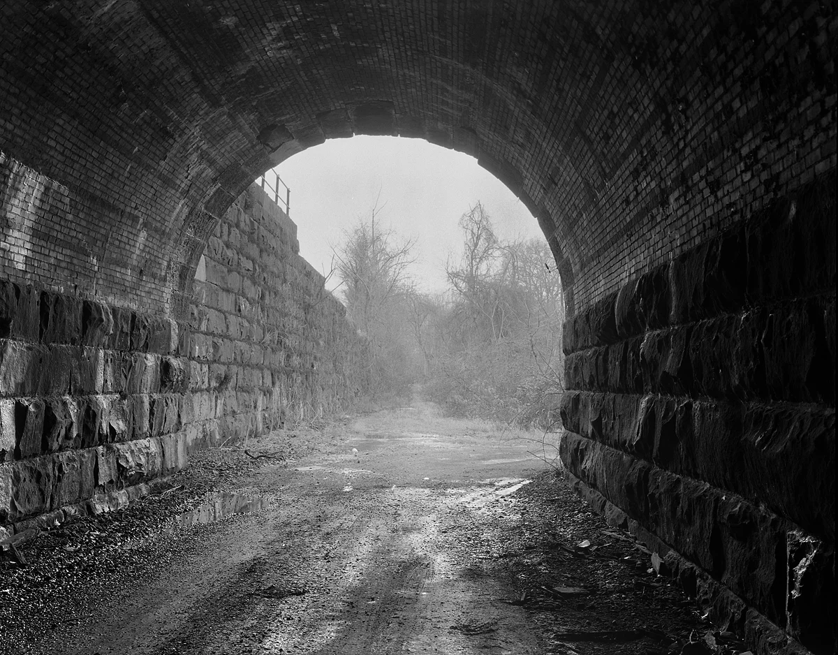 View looking north (railroad west). Abandoned "D" track Tunnel under the Westbound Mainline from Harrisburg at Rockville West.