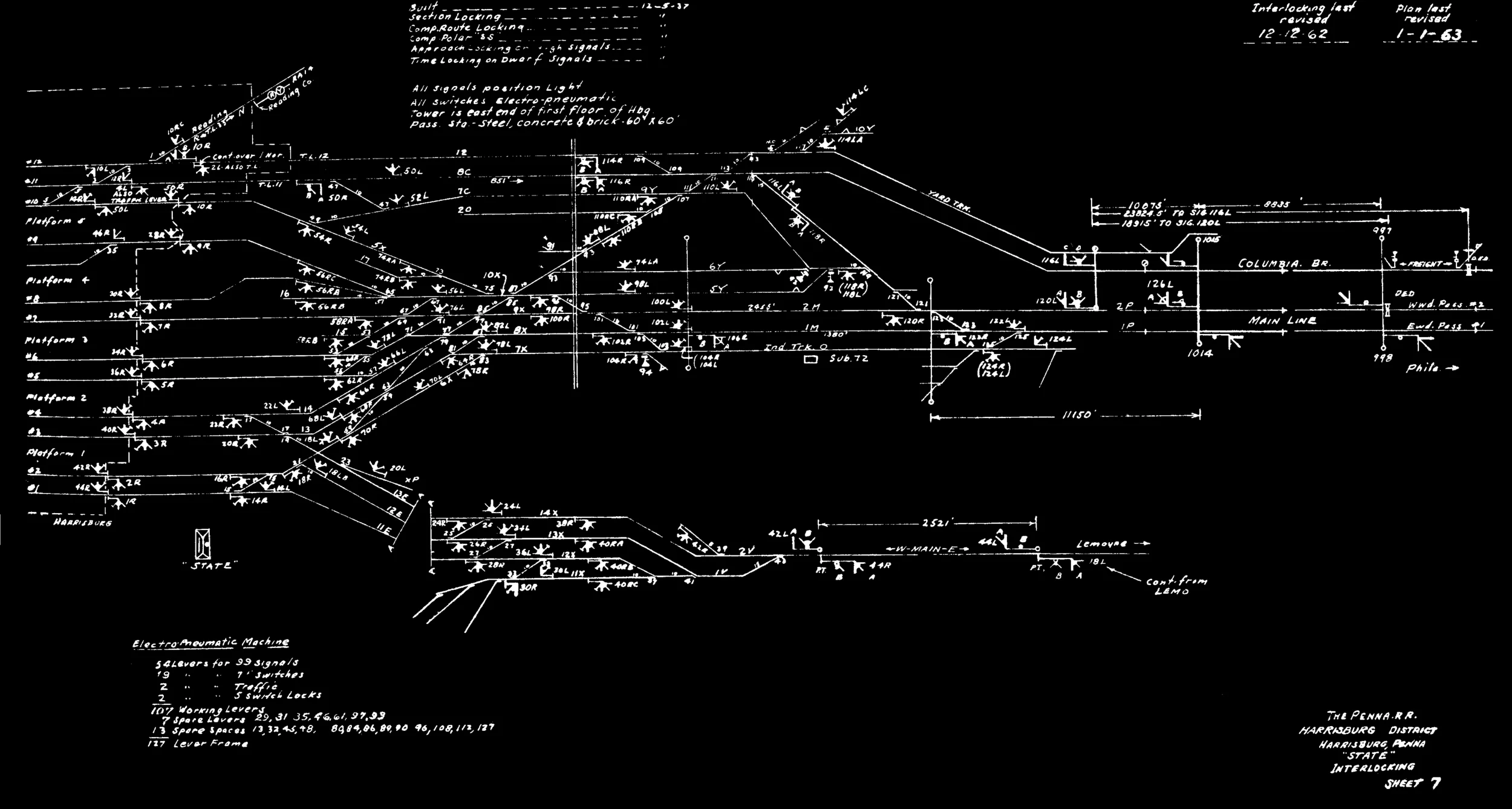 Plate drawing circa 1963 illustrating the territory of State Interlocking, which is still controlled today by the original Union Switch and Signal Model 14 interlocking machine. Plate drawings collection of "The Broad Way" website 