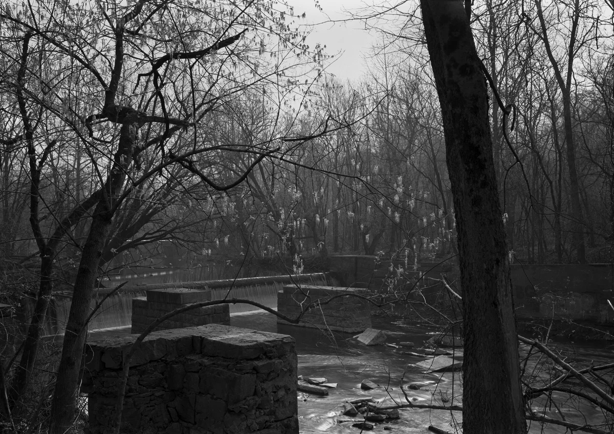 Alternate view looking upstream at Chickies Furnace reveals the dam that fed a channel for the old iron works as well as the various walls that date back to the original 1846 furnace site. Note the piers from the former Harrisburg, Portsmouth, Mount Joy and Lancaster Railroad Columbia branch. The piers were most likely upgraded around the same time the low-grade was built judging by the similarities in the stone when compared to the newer arch bridge down stream.