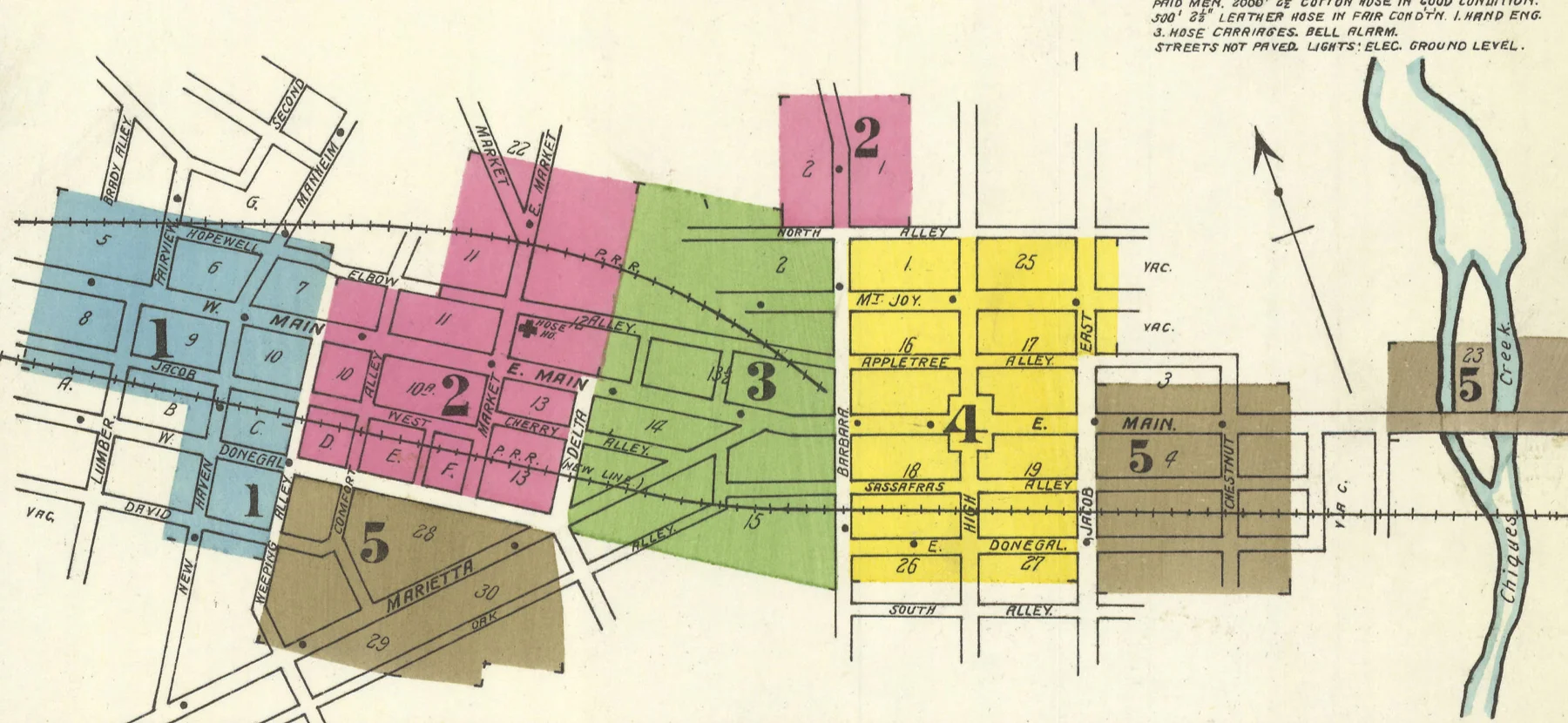 1902 Sanborn Fire Insurance Map showing the final arrangement including the removal of the H&L alignment east of Barbara Street, the same basic trackage arrangement that survives today. Map collection of the Penn State University Library. 