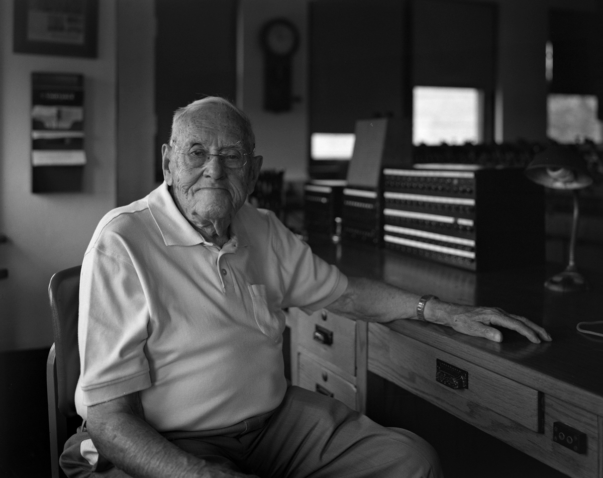 During my visit to Harris in 2012 I had some time to chat with Don while photographing him with the 4x5 view camera. I am lucky to have this image of Don at the train director's desk, a familiar place throughout his 42 years of working in interlocking towers for the Pennsylvania Railroad, Penn Central and Conrail.