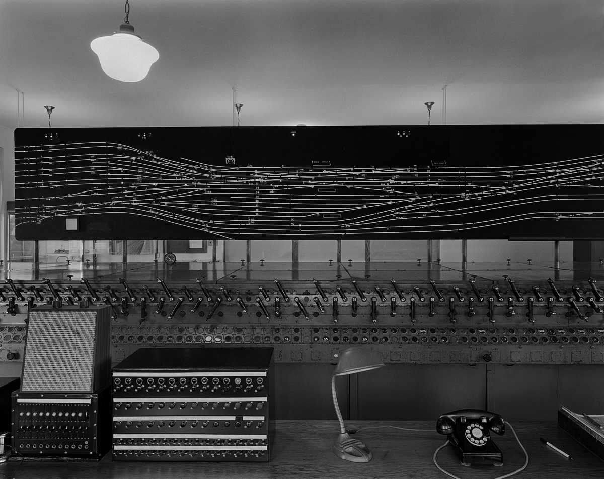 Detail of Don's home away from home, Harris Tower's interlocking machine and train director's desk, a post Don worked for many of his years during his tenure with the PRR which began in 1937.