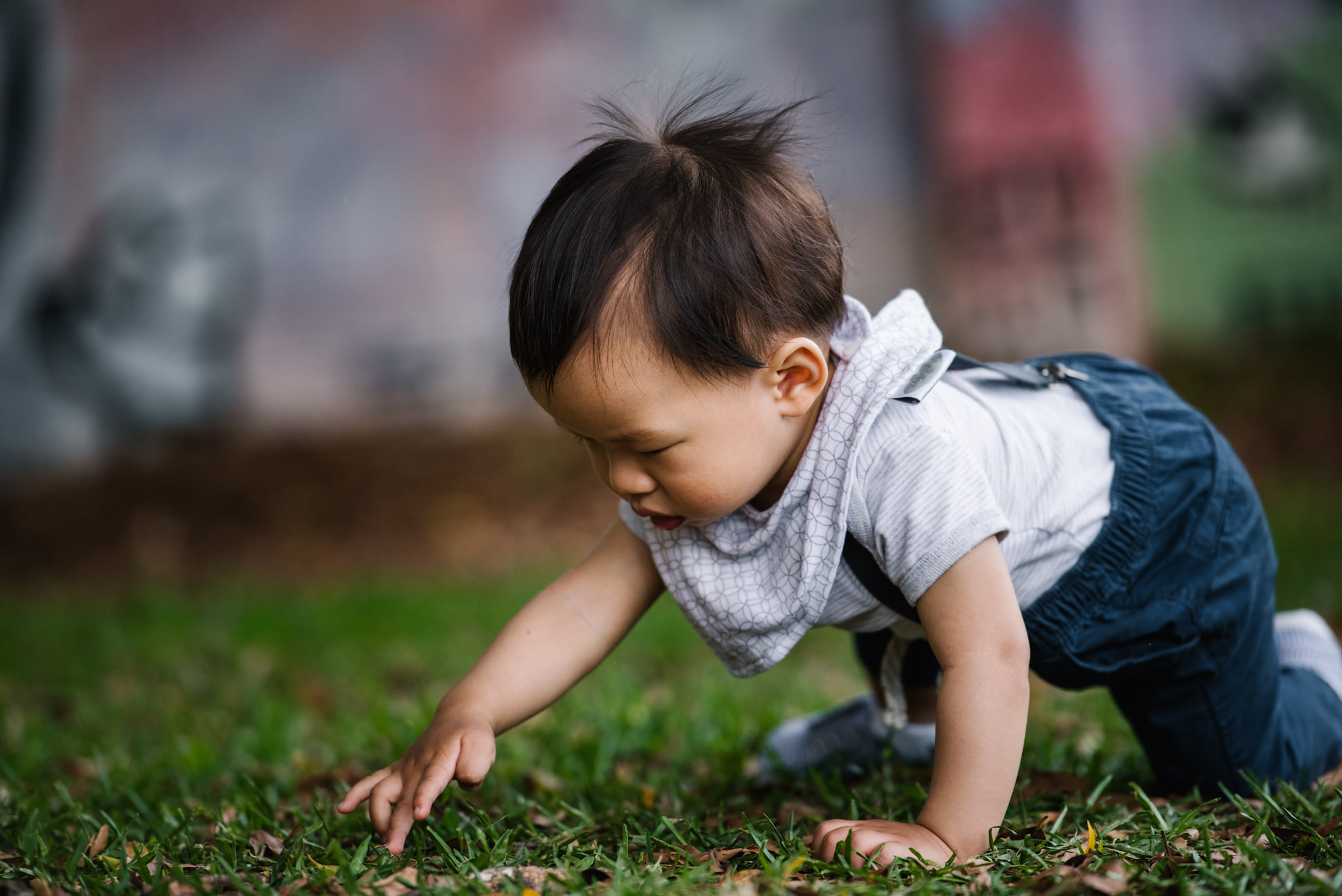 Baby crawling in grass at Elkington Park