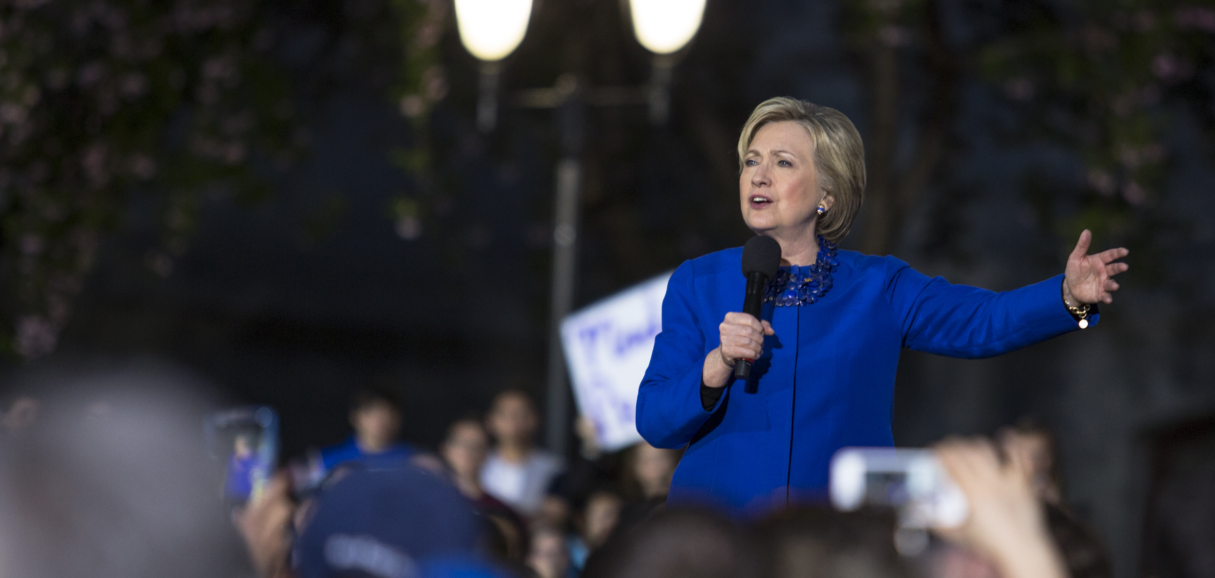 Democratic presidential candidate Hillary Clinton speaks in the courtyard of Philadelphia City Hall during her campaign rally on Monday, April 25, 2016.