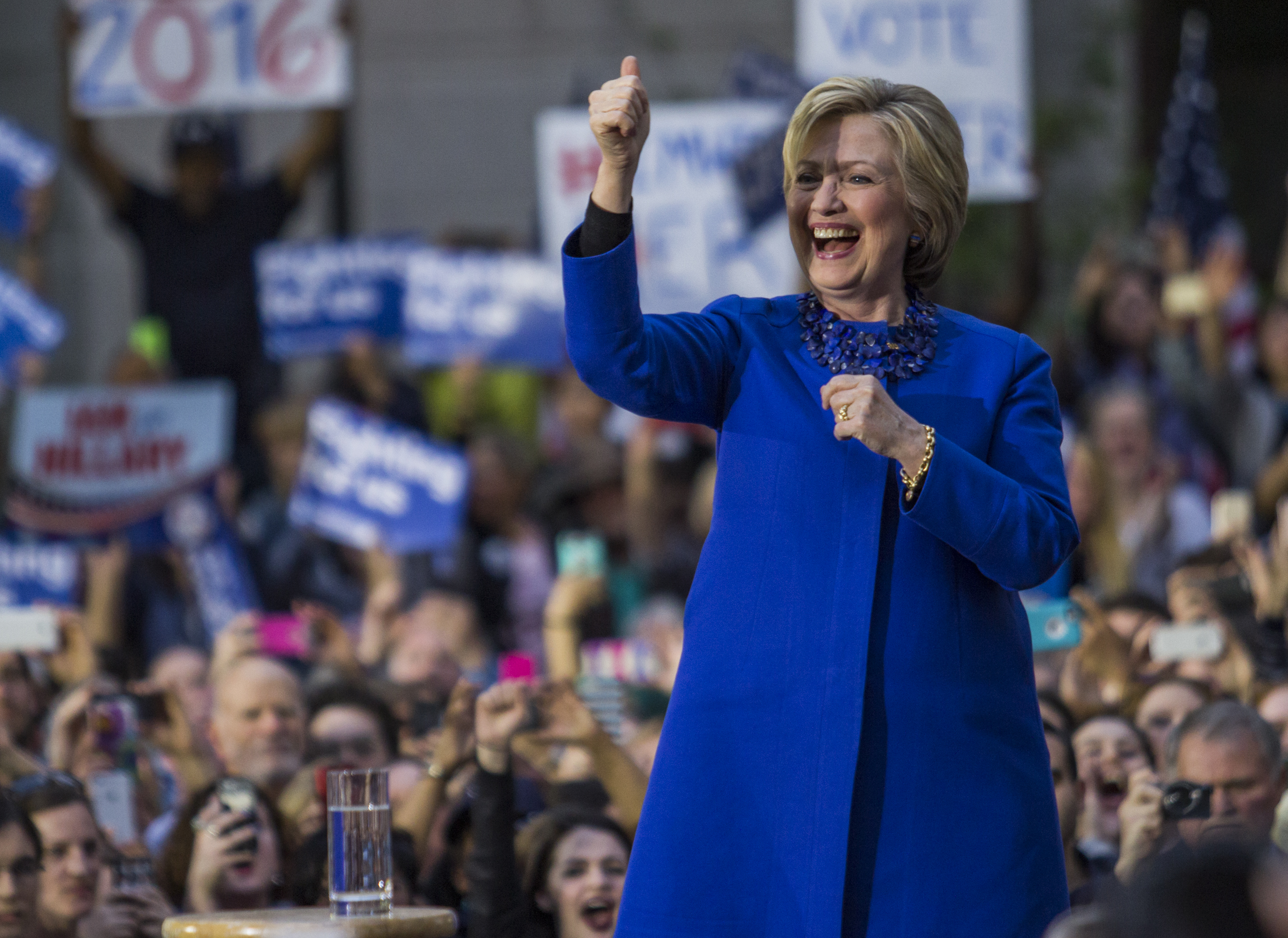 Democratic presidential candidate Hillary Clinton speaks in the courtyard of Philadelphia City Hall during her campaign rally on Monday, April 25, 2016.