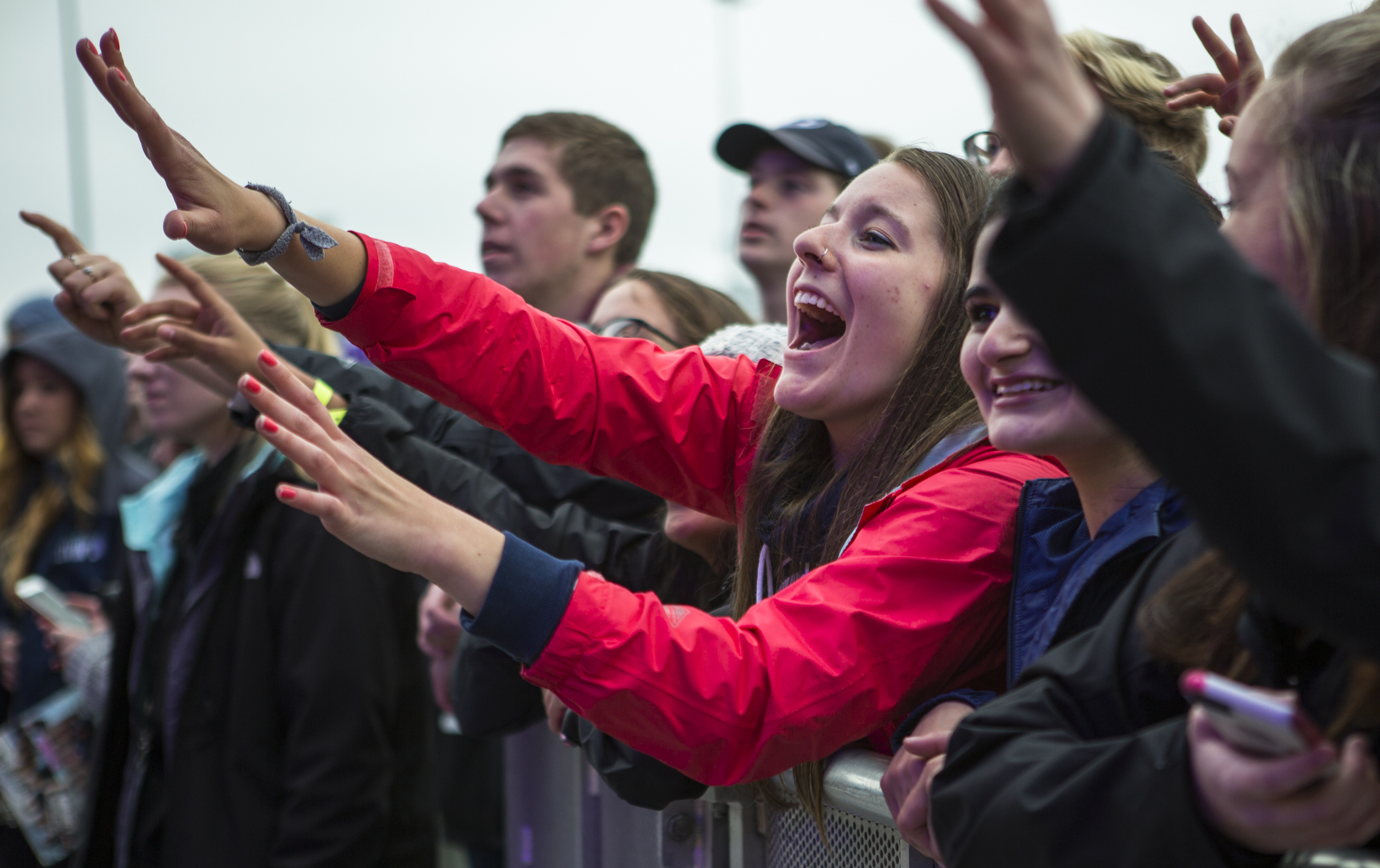 Fans cheer for Misterwives as they perform at Movin' On Music Festival on the IM fields on Friday, April 29, 2016.