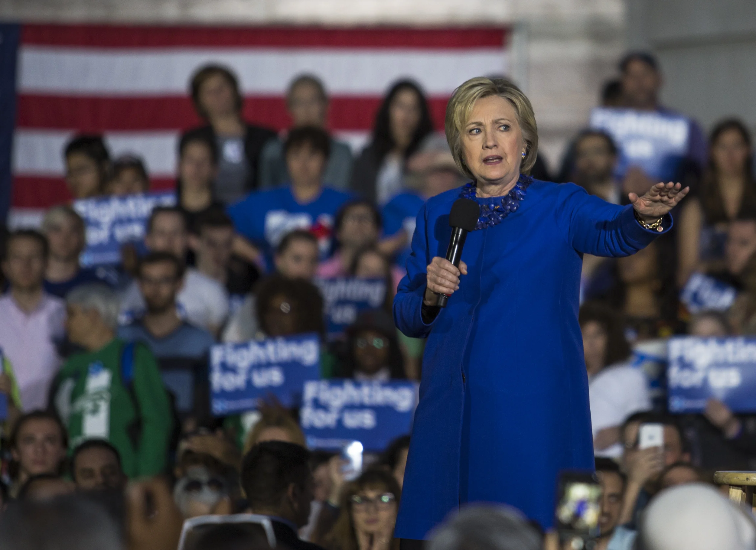 Democratic presidential candidate Hillary Clinton speaks in the courtyard of Philadelphia City Hall during her campaign rally on Monday, April 25, 2016.