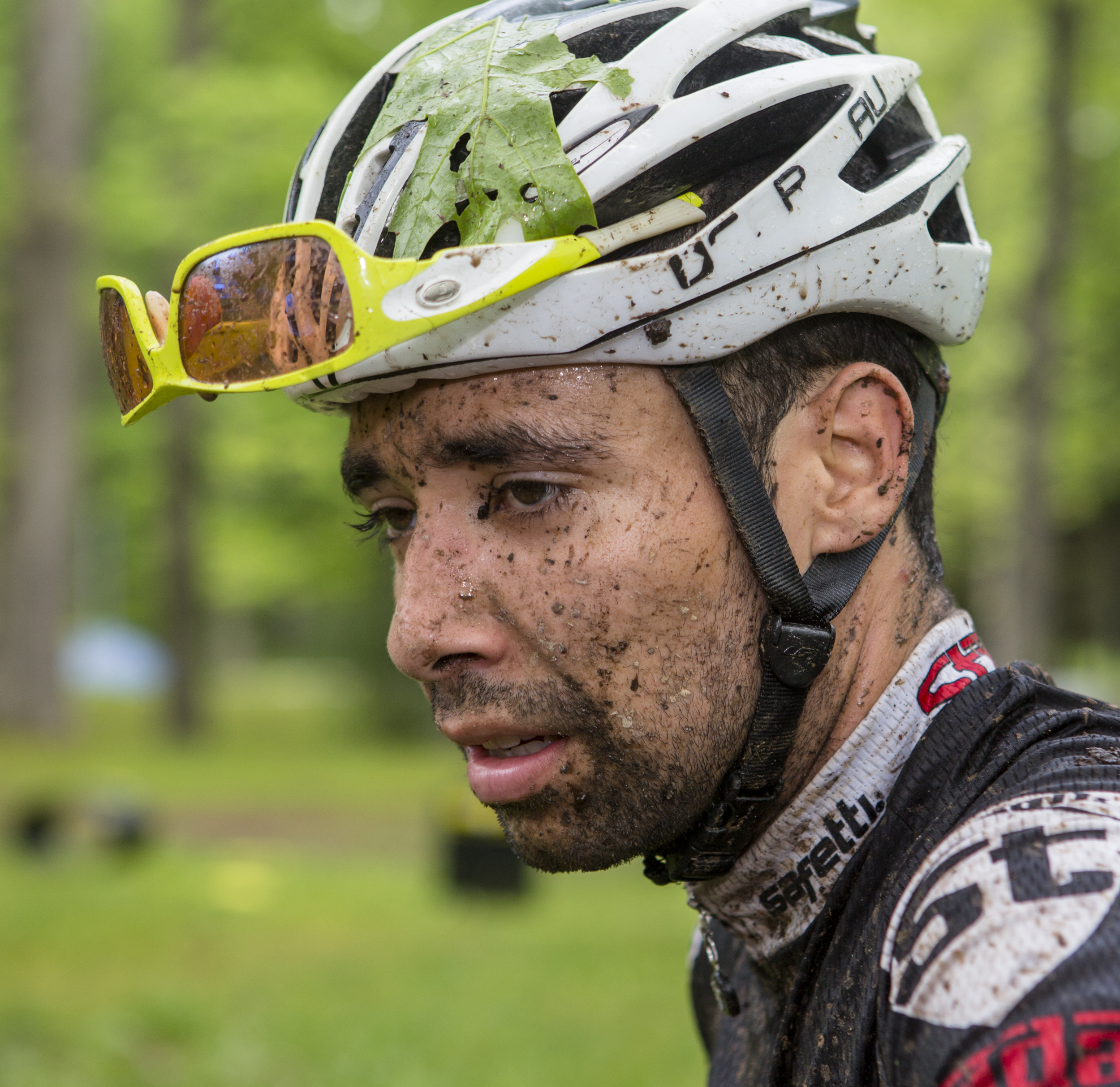 Stradalli team rider David Herrera takes a quick breather after completing the final stage of the Tran-Sylvania Epic Mountain Bike Ride at Seven Mountains Scout Camp on Friday, June 3, 2016.