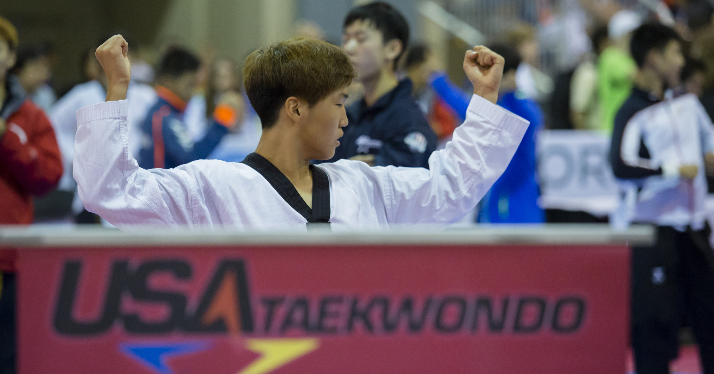A competitor in the 2016 USA Taekwondo National Championships reherses his poomsae routine before the start on the tournament in the Greater Richmond Convention Center on Saturday, July 9, 2016.