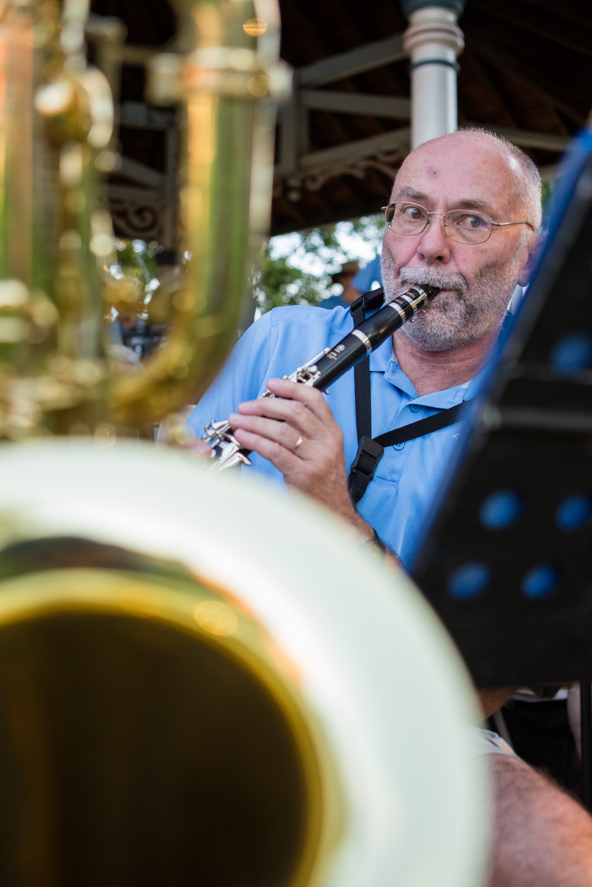 Clarinet and baritone saxophone player Michael Dooris performs with The Second Winds at the gazebo in Talleyrand Park in Bellefonte on Sunday, Aug. 7, 2016.