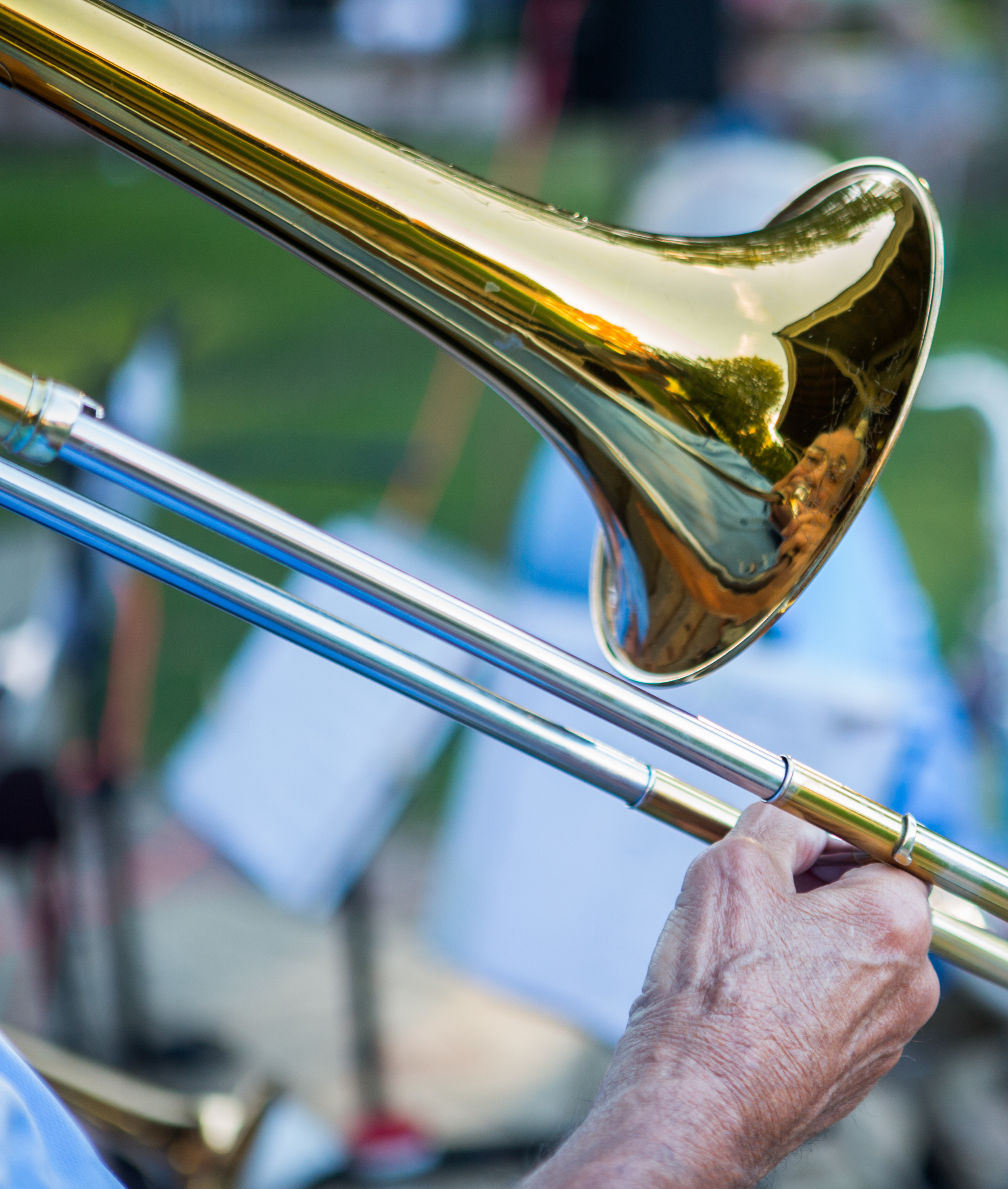 Lou Bernier plays the trombone with The Second Winds as part of the weekly concert series at Talleyrand Park in Bellefonte on Sunday, Aug. 7, 2016.