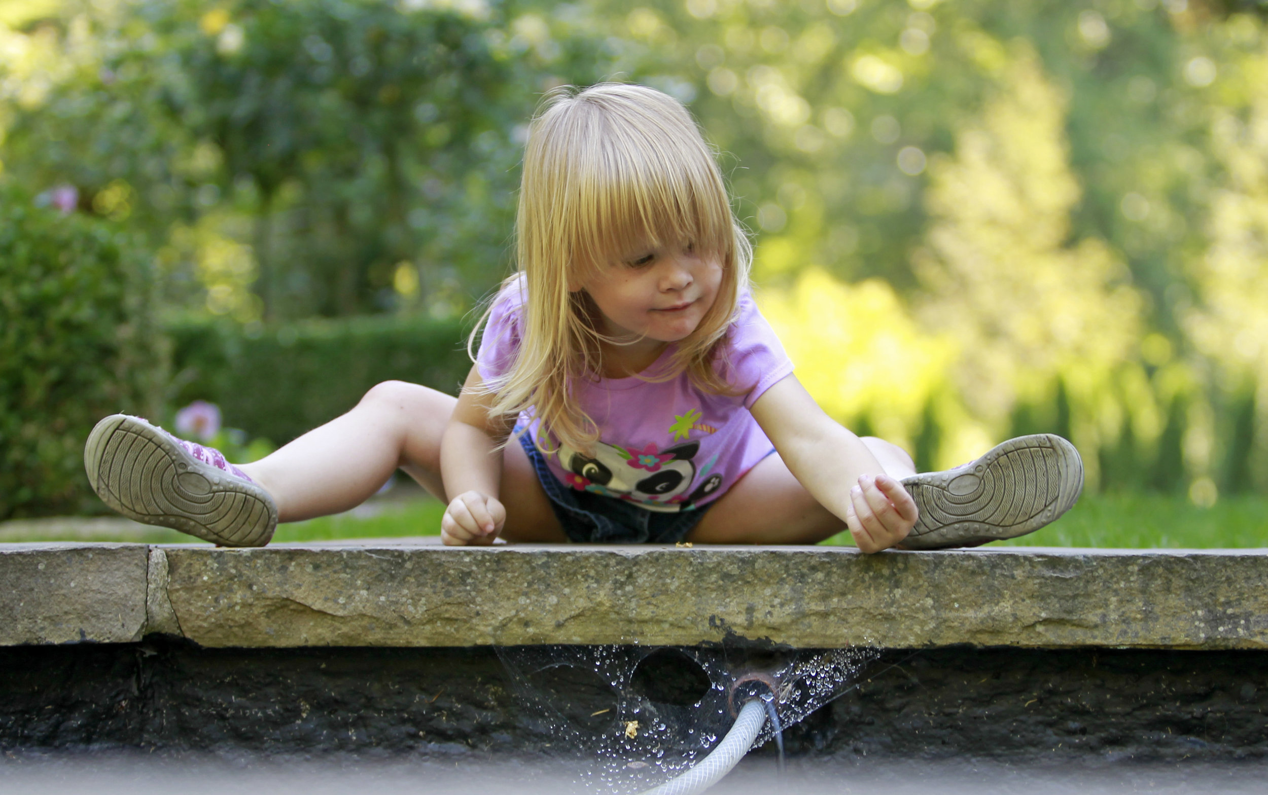 Sophia Wilmoth, 2, inspects the inner wall of the fountain in the garden of the Manor House in the Wildwood Metropark on Tuesday, Sept. 13, 2016 in Toledo. Sophia and her father Matt Wilmoth live at an apartment nearby and use the park as a yard to play in. 