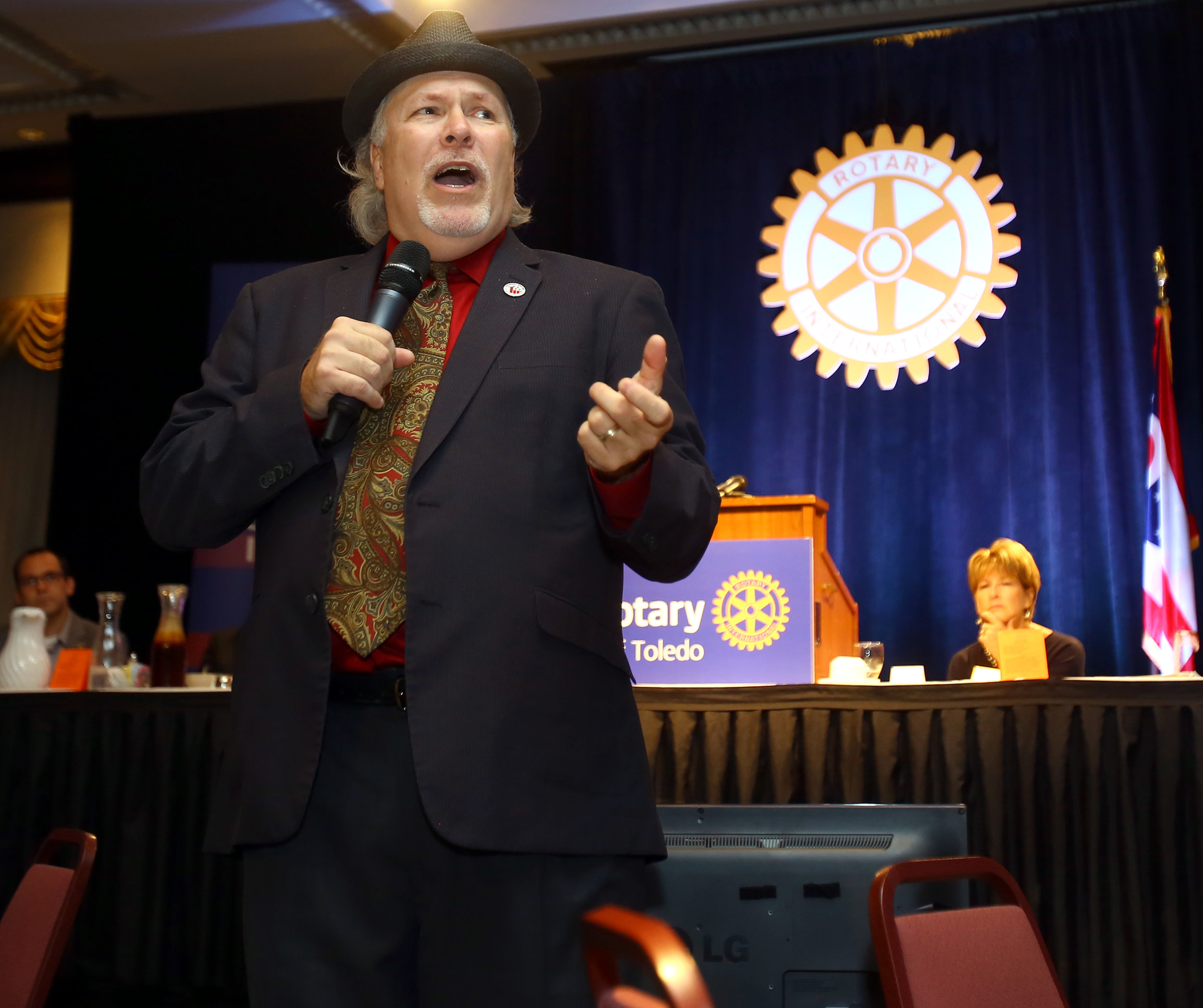 Veterans Matter advocate in chief Ken Leslie speaks during the Toledo Rotary Club's weekly Monday meeting in the Grand Ballroom of the Park Inn in downtown Toledo on Monday, Oct. 3, 2016. 