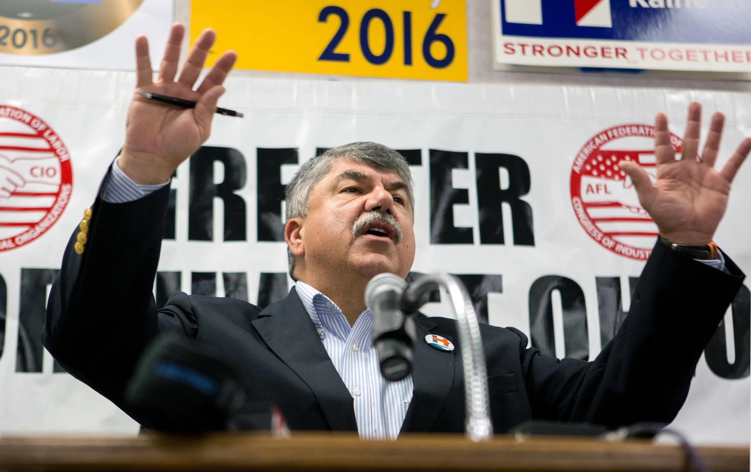 President of the American Federation of Labor and Congress of Industrial Organizations Richard Trumka campaigns for Hillary Clinton and the Democratic Party for the upcoming election during a AFL-CIO rally to kick off a day of canvasing at Toledo Federation of Teachers building in south west Toledo on Tuesday, Nov. 1, 2016. 