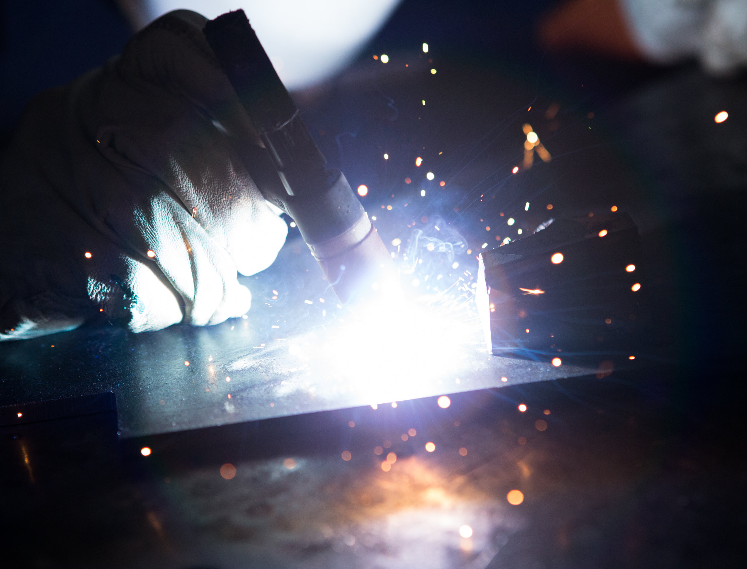 University of Toledo mechanical engineering student Derek Denti demonstrates what happens when a tig welder is run next to a powerful magnet in the Formula SAE lab in the university's North Engineering Building on Friday, Dec. 16, 2016.