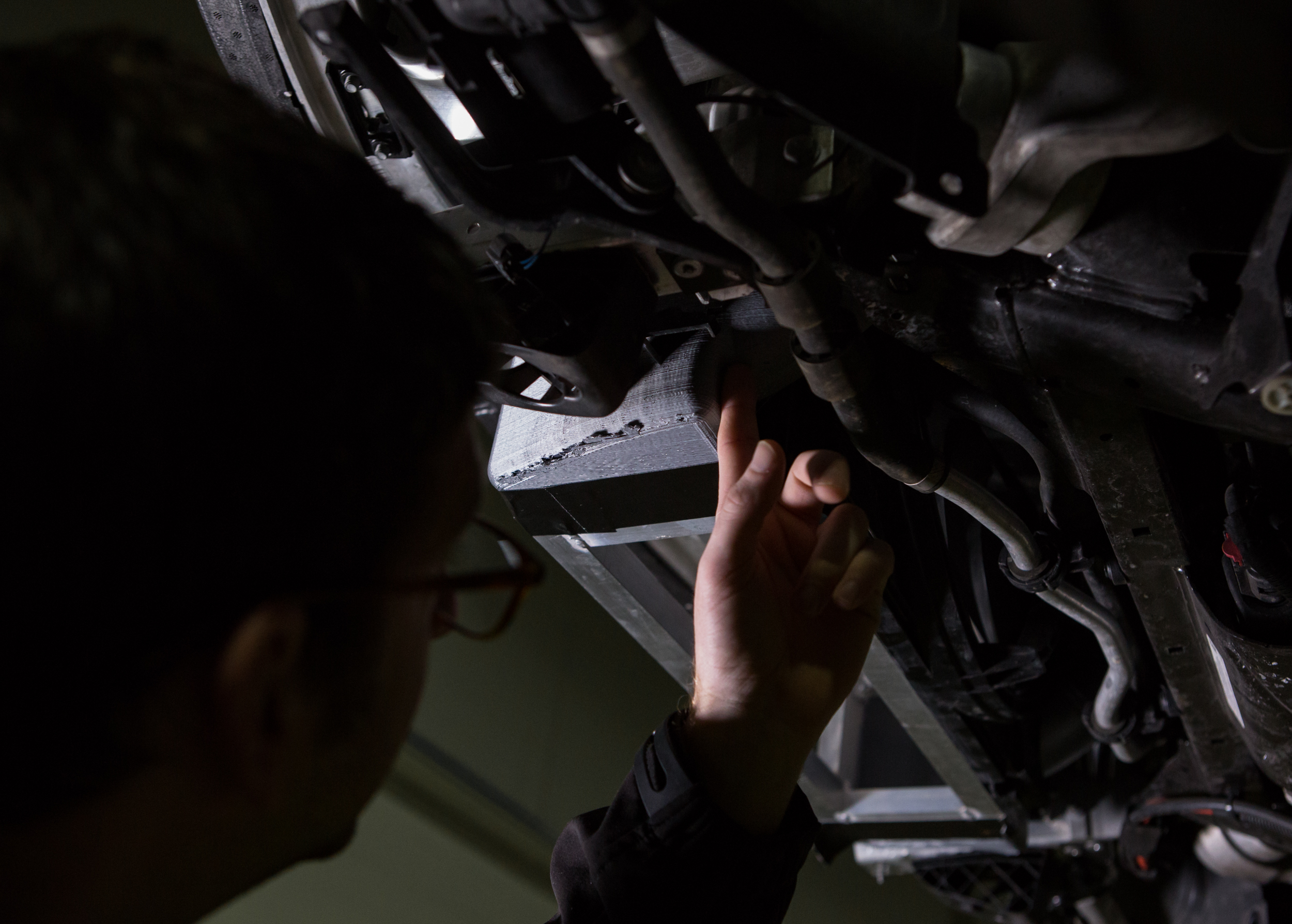 Our chief engineer Kevin Mcardle examining the design of the 3D printed end tanks on the F2X/F3X intercooler fitment prototype.