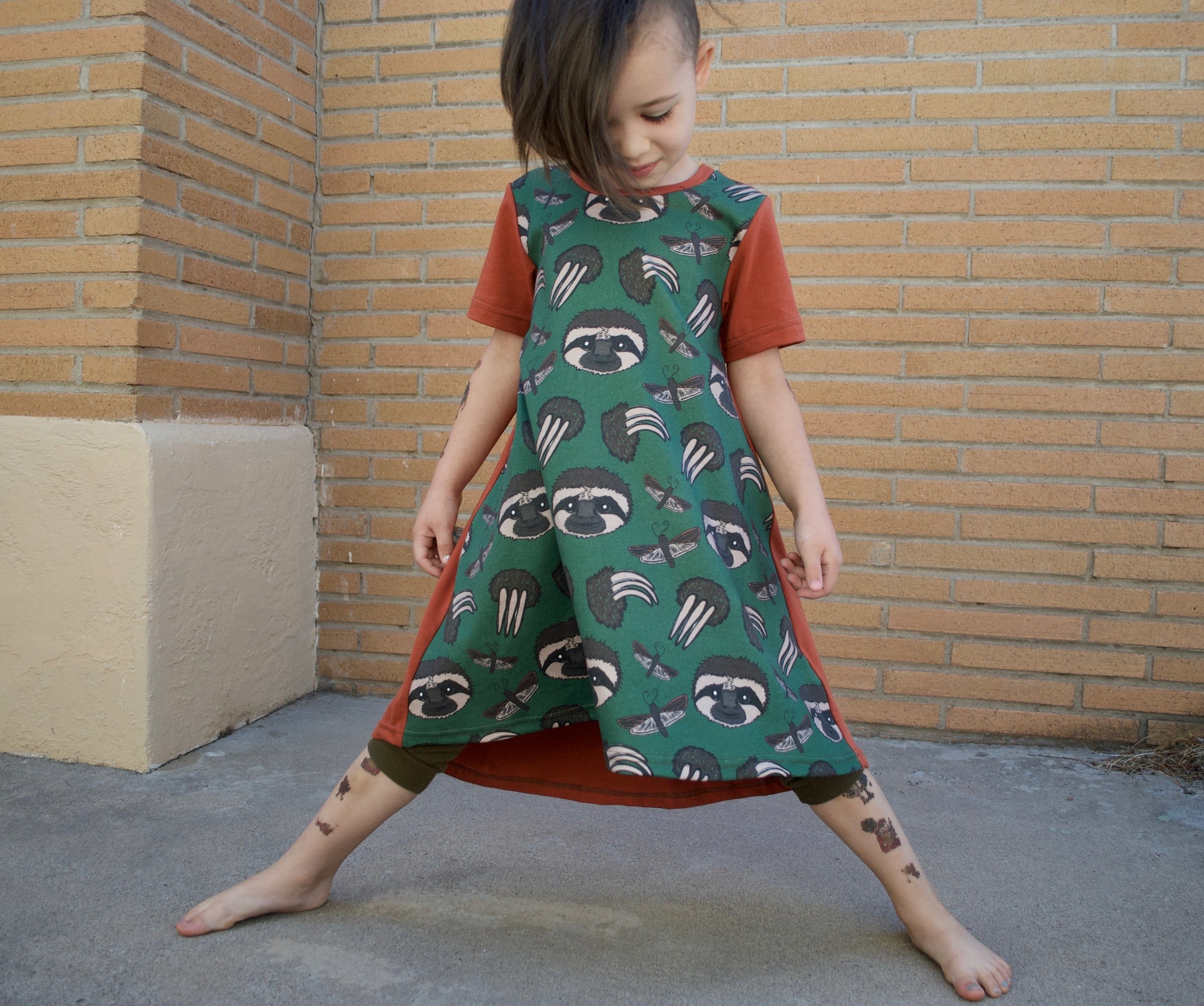 Copy of green sloth baby toddler kid dress organic clothing