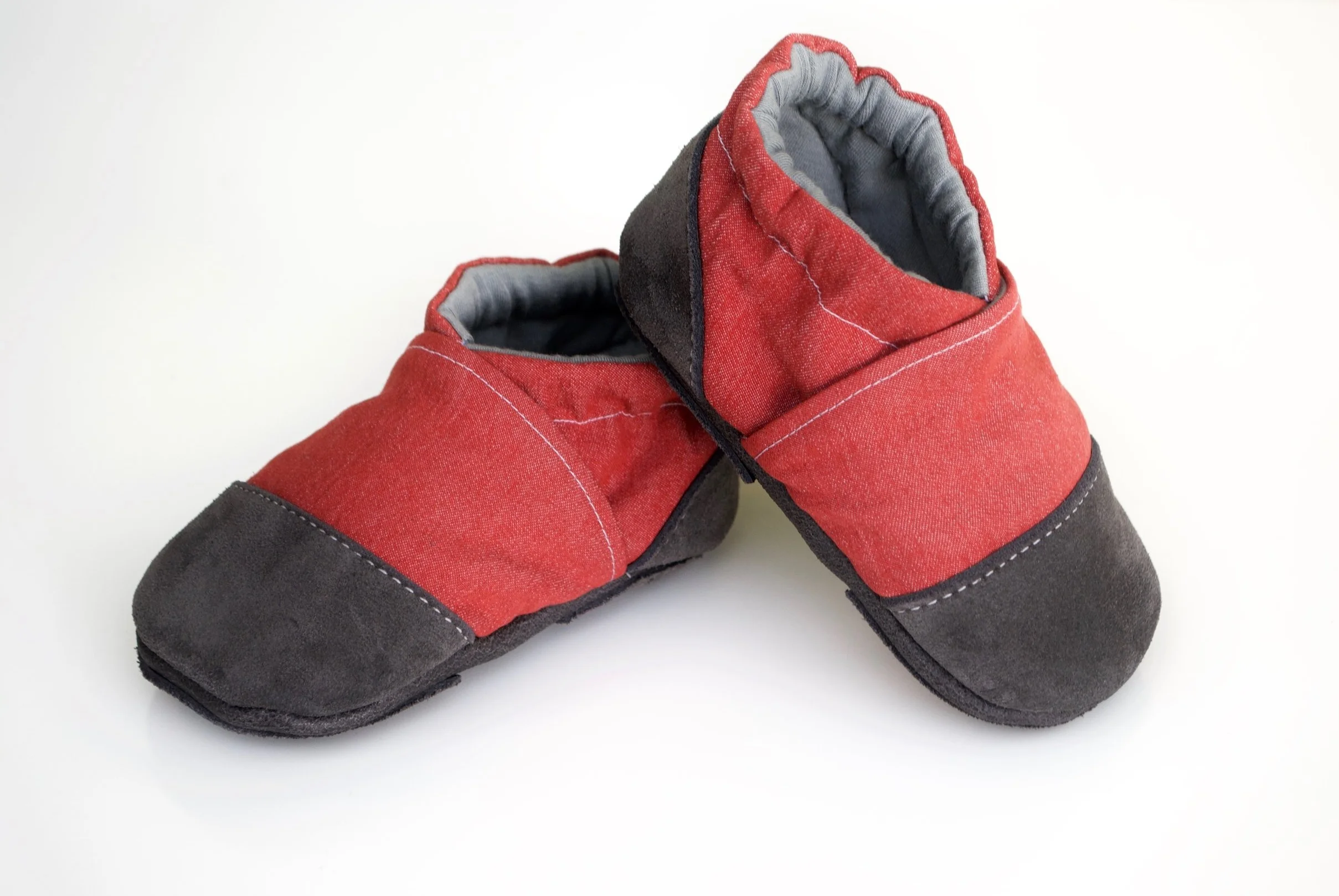 soft sole baby shoes red denim minimalist